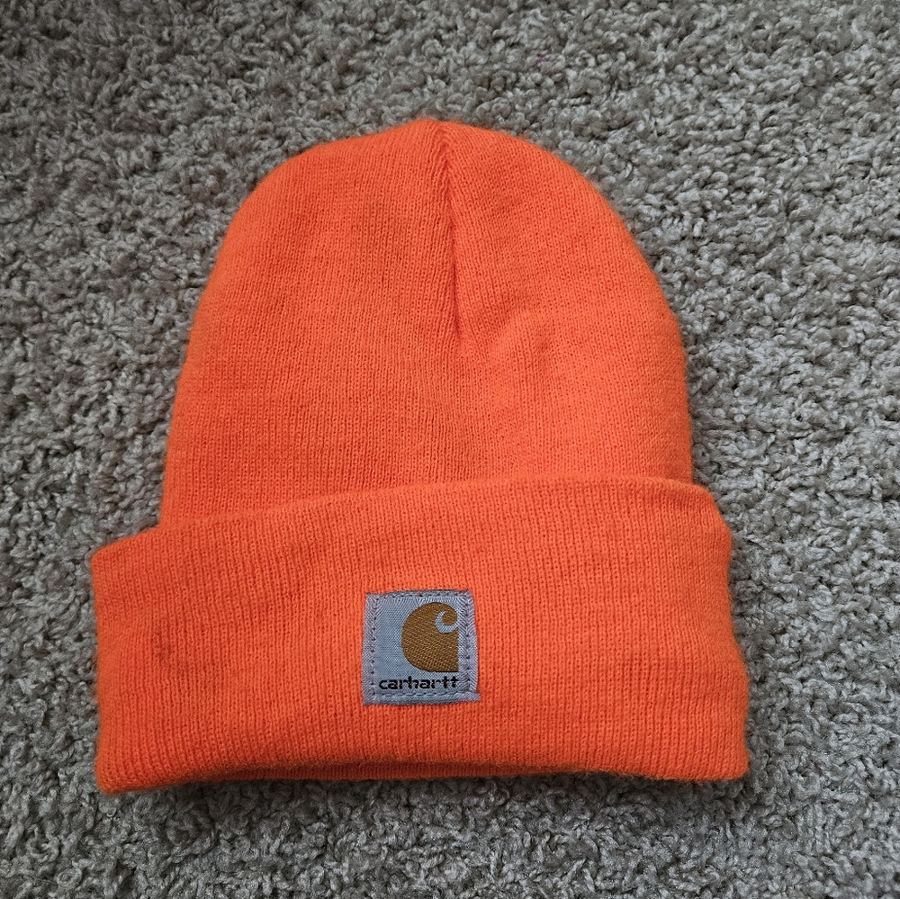 Carhartt Kids Youth Neon Bright Orange Beanie Hat Hunting